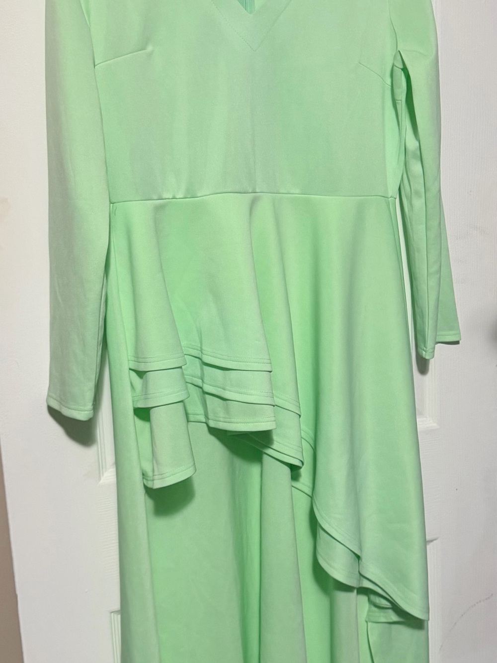 Asymmetrical Mint Green V-Neck Ruffle Dress